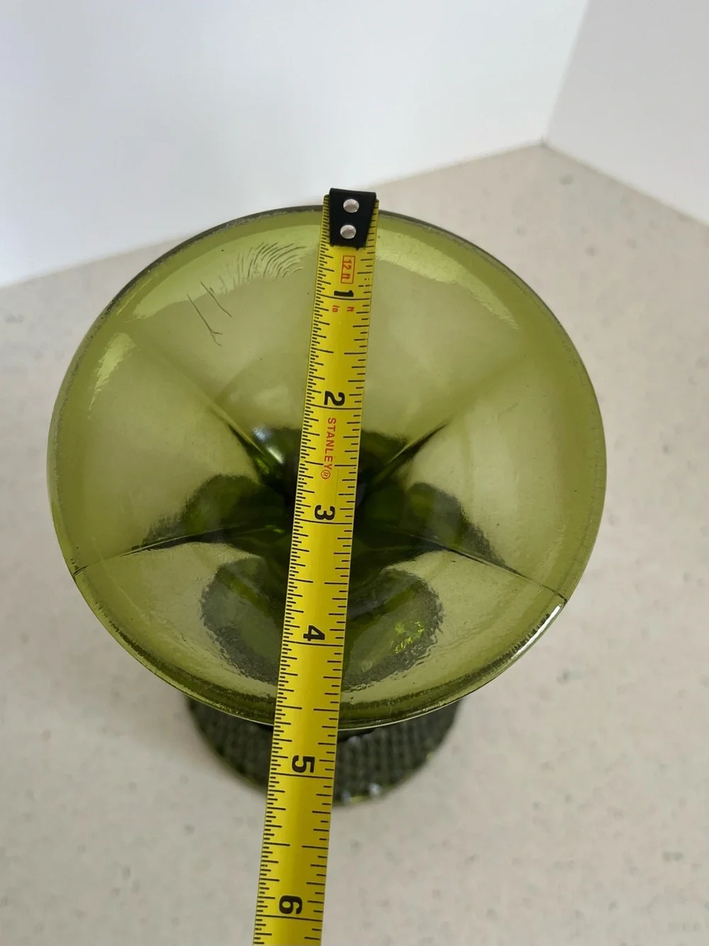 Indiana Glass Diamond Point Green Compote Pedestal Vase /Planter 11” Mid Century
